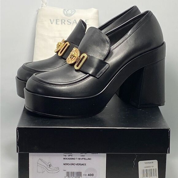 Versace Logo Leather Platform Pumps size 40 - Picture 13 of 15